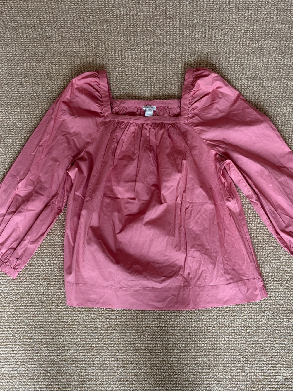 J. Crew Pink Square-Neck Puff-Sleeve Blouse